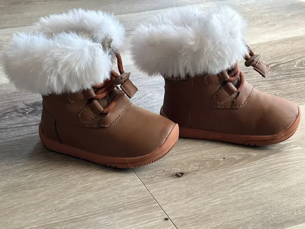 Toddler Boots Faux Fur, Suede, Toggle Laces, Faire Island Pattern - Size 4